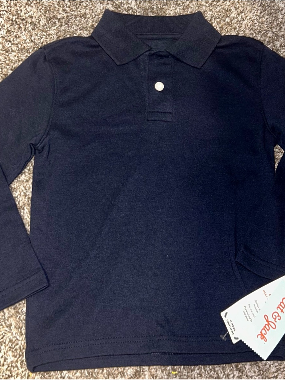 NWT Cat & Jack Kids Long Sleeve Uniform Polo Shirt Navy Blue Size 4/5 - Picture 5 of 6